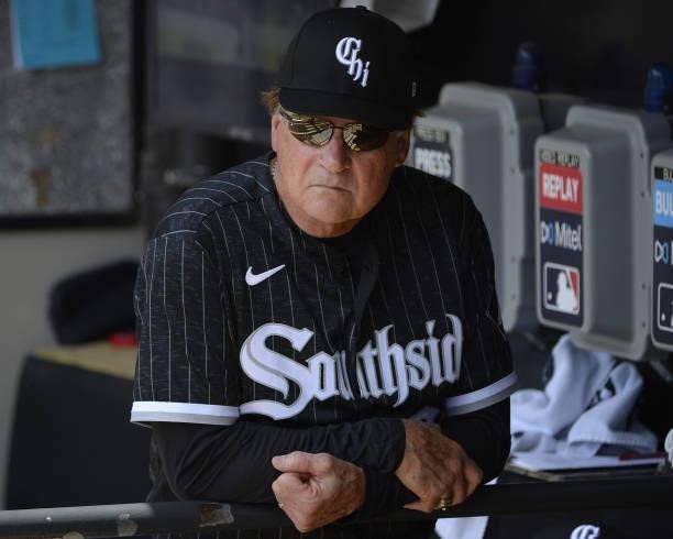 Manager Tony La Russa of the Chicago White Sox looks on prior to the game against the Detroit Tigers on June 5, 2021 at Guaranteed Rate Field in...