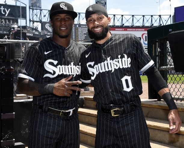 Tim Anderson, and Billy Hamilton of the Chicago White Sox pose for a photo prior to the game against the Detroit Tigers on June 5, 2021 at Guaranteed...