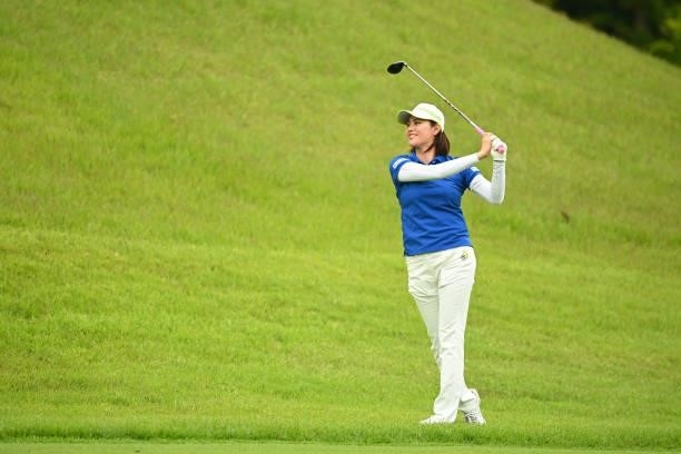 Hina Arakaki of Japan hits her second shot on the 1st hole during the final round of Yonex Ladies at Yonex Country Club on June 6, 2021 in Nagaoka,...