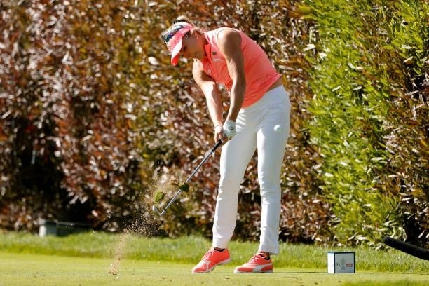 Lexi Thompson of the United States hits her tee shot on the 13th hole during the third round of the 76th U.S. Women's Open Championship at The...