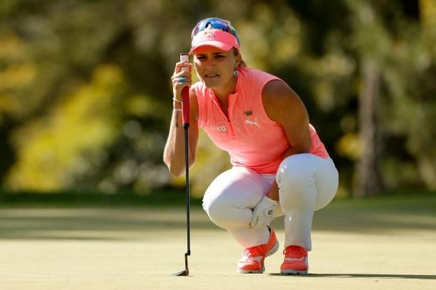 Lexi Thompson of the United States lines up her putt on the 13th hole during the third round of the 76th U.S. Women's Open Championship at The...