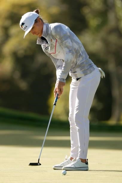 Mel Reid of England putts on the 13th hole during the third round of the 76th U.S. Women's Open Championship at The Olympic Club on June 05, 2021 in...