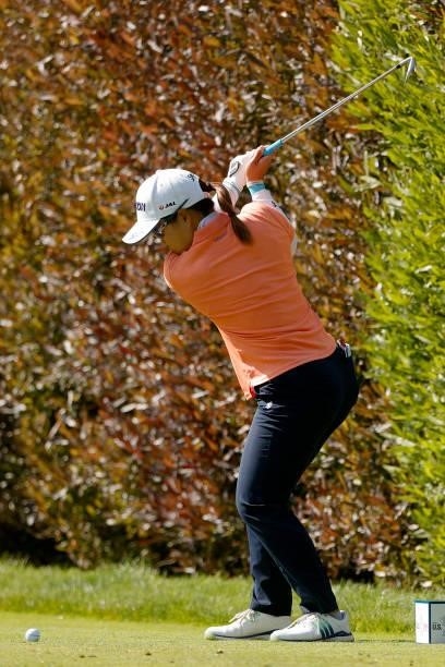 Nasa Hataoka of Japan hits her tee shot on the 13th hole during the third round of the 76th U.S. Women's Open Championship at The Olympic Club on...