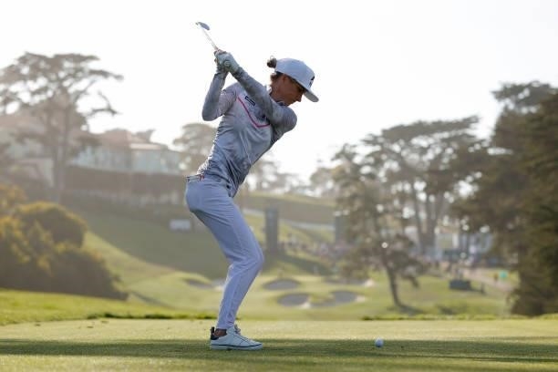 Mel Reid of England hits her tee shot on the 18th hole during the third round of the 76th U.S. Women's Open Championship at The Olympic Club on June...