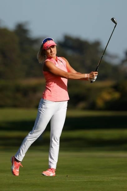 Lexi Thompson of the United States hits from the fairway on the 17during the third round of the 76th U.S. Women's Open Championship at The Olympic...