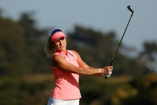Lexi Thompson of the United States hits from the fairway on the 17th hole during the third round of the 76th U.S. Women's Open Championship at The...