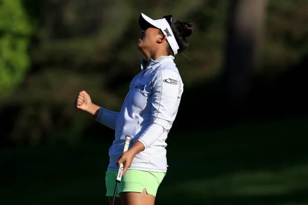 Megan Khang of the United States reacts to a putt on the 17th hole during the third round of the 76th U.S. Women's Open Championship at The Olympic...