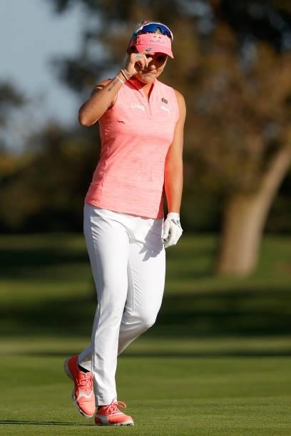 Lexi Thompson of the United States reacts on the 17th hole during the third round of the 76th U.S. Women's Open Championship at The Olympic Club on...