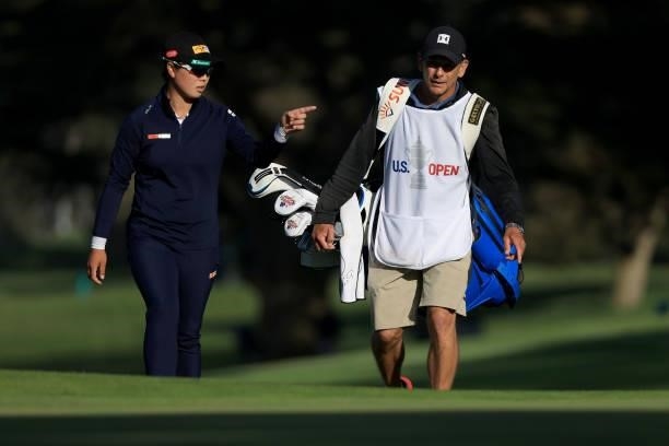 Yuka Saso of the Philippines walks on the 18th hole during the third round of the 76th U.S. Women's Open Championship at The Olympic Club on June 05,...