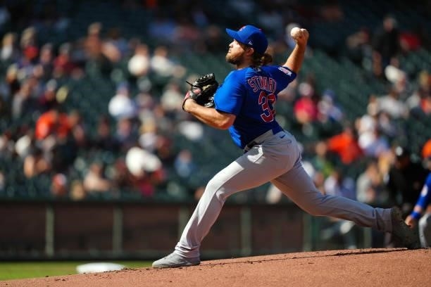 Kohl Stewart of the Chicago Cubs pitches during the game between the Chicago Cubs and the San Francisco Giants at Oracle Park on Saturday, June 5,...