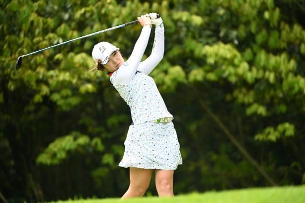 Kana Mikashima of Japan hits her tee shot on the 4th hole during the final round of Yonex Ladies at Yonex Country Club on June 6, 2021 in Nagaoka,...