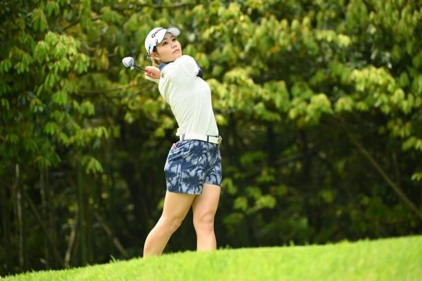 Akira Yamaji of Japan hits her tee shot on the 4th hole during the final round of Yonex Ladies at Yonex Country Club on June 6, 2021 in Nagaoka,...