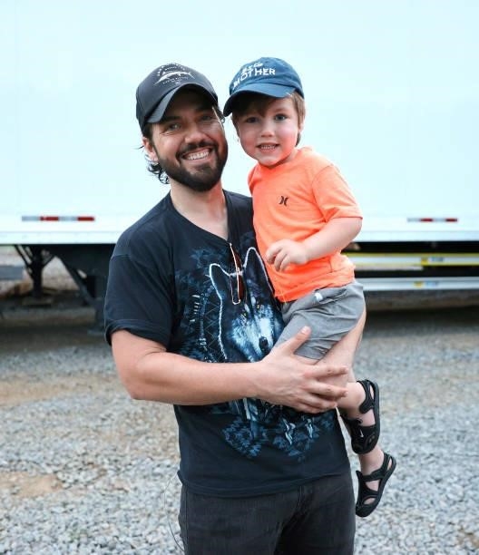 Country artist Scott Stevens and son Henry Stevens are seen backstage at Hop Springs on June 05, 2021 in Murfreesboro, Tennessee.