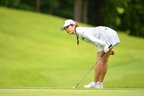 Kana Mikashima of Japan reacts after an approach on the 6th green during the final round of Yonex Ladies at Yonex Country Club on June 6, 2021 in...