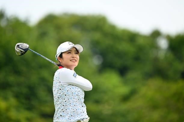 Kana Mikashima of Japan hits her tee shot on the 10th hole during the final round of Yonex Ladies at Yonex Country Club on June 6, 2021 in Nagaoka,...