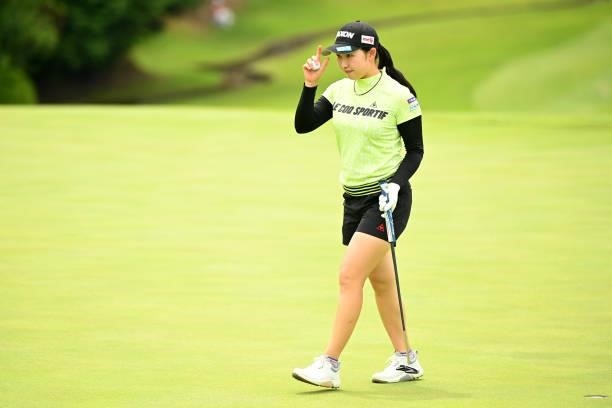 Sakura Koiwai of Japan acknowledges after holing out on the 18th green during the final round of Yonex Ladies at Yonex Country Club on June 6, 2021...