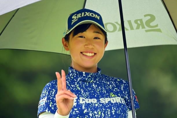 Nana Suganuma of Japan poses on the 18th hole during the final round of Yonex Ladies at Yonex Country Club on June 6, 2021 in Nagaoka, Niigata, Japan.