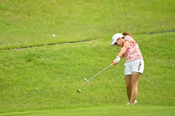 Mika Miyazato of Japan hits her second shot on the 17th hole during the final round of Yonex Ladies at Yonex Country Club on June 6, 2021 in Nagaoka,...