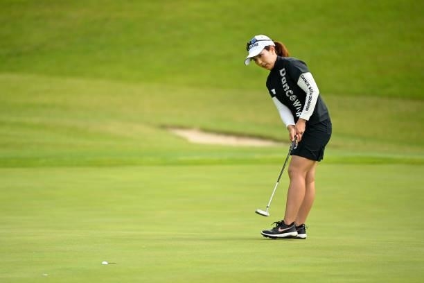 Ritsuko Ryu of Japan holes the par putt on the 17th green during the final round of Yonex Ladies at Yonex Country Club on June 6, 2021 in Nagaoka,...