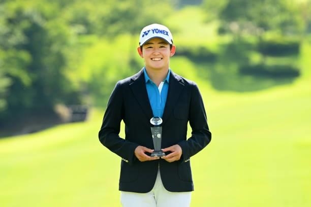 Low amateur Akie Iwai of Japan poses after the award ceremony following the final round of Yonex Ladies at Yonex Country Club on June 6, 2021 in...