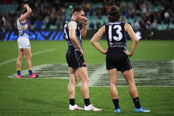 Sam Docherty and Liam Stocker of the Blues look dejected after the round 12 AFL match between the Carlton Blues and the West Coast Eagles at Sydney...