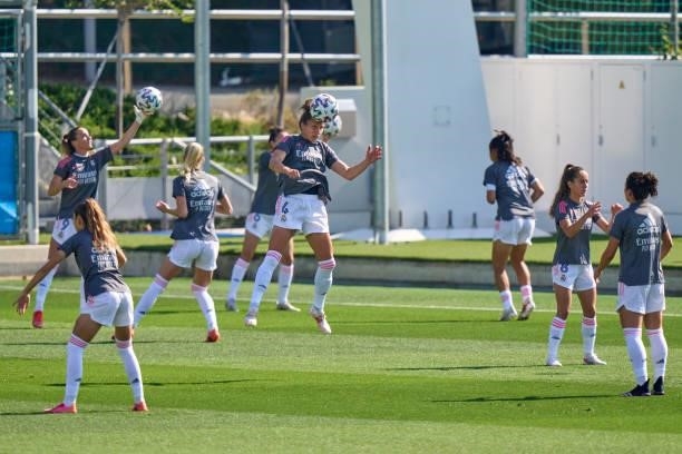 Players of Real Madrid women warming up prior the game during the La Liga Smartbank match between Real Madrid women and Real Socidad women Primera...