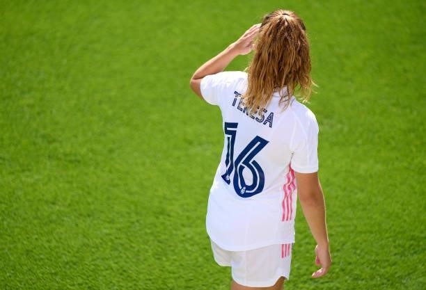 Teresa Abelleira of Real Madrid looks on during the Primera Iberdrola match between Real Madrid and Real Sociedad at Ciudad Real Madrid on June 06,...