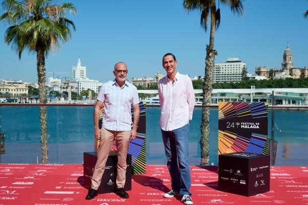Salvador Garcia Ruiz and Roberto Santiago attend 'Ana Tramel. El Juego' photocall during the 24th Malaga Film Festival on June 06, 2021 in Malaga,...