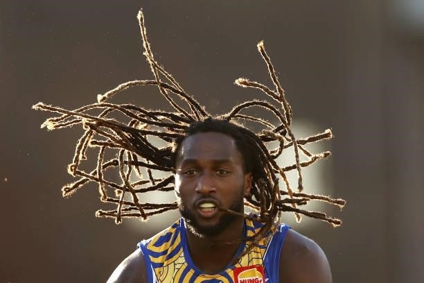 The hair of Nic Naitanui of the Eagles flies during the round 12 AFL match between the Carlton Blues and the West Coast Eagles at Sydney Cricket...