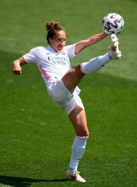 Babett Peter of Real Madrid in action during the Primera Iberdrola match between Real Madrid and Real Sociedad at Ciudad Real Madrid on June 06, 2021...