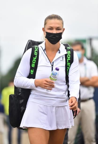 Marina Melnkova makes her way to court during day 2 of the Viking Open at Nottingham Tennis Centre on June 06, 2021 in Nottingham, England.