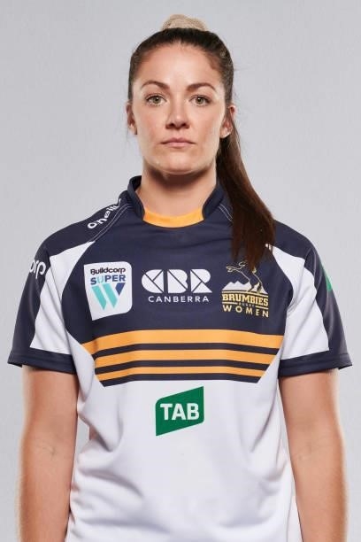 Michaela Leonard poses for a photo during the ACT Brumbies Super W headshots session at BrumbiesHQ on June 05, 2021 in Canberra, Australia.