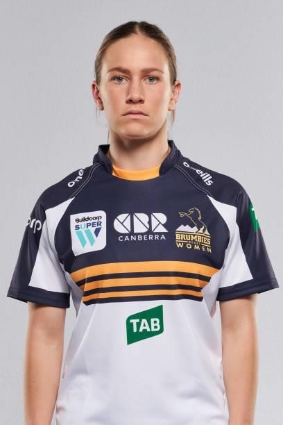 Claudia Obst poses for a photo during the ACT Brumbies Super W headshots session at BrumbiesHQ on June 05, 2021 in Canberra, Australia.
