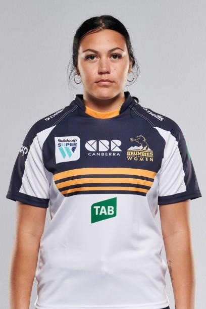Teliya Hetaraka poses for a photo during the ACT Brumbies Super W headshots session at BrumbiesHQ on June 05, 2021 in Canberra, Australia.