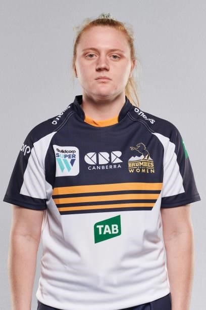 Ashlea Bishop poses for a photo during the ACT Brumbies Super W headshots session at BrumbiesHQ on June 05, 2021 in Canberra, Australia.
