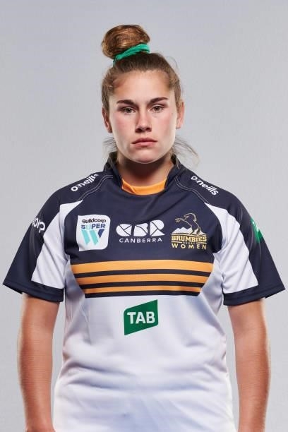 Lillyann Mason-Spice poses for a photo during the ACT Brumbies Super W headshots session at BrumbiesHQ on June 05, 2021 in Canberra, Australia.