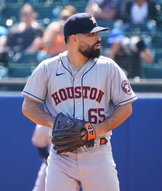 Jose Urquidy of the Houston Astros during the game against the Toronto Blue Jays at Sahlen Field on June 5, 2021 in Buffalo, New York.