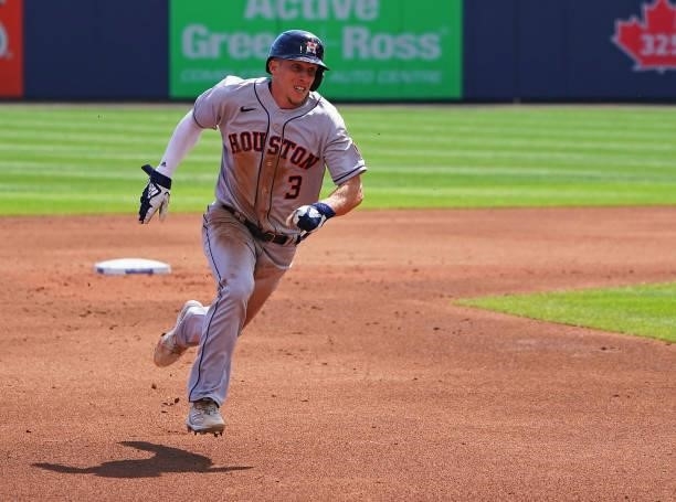 Myles Straw of the Houston Astros during the game against the Toronto Blue Jays at Sahlen Field on June 5, 2021 in Buffalo, New York.