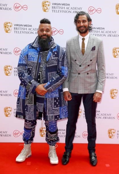 Guz Khan and Arslan Ashraf Moghal attend the Virgin Media British Academy Television Awards 2021 at Television Centre on June 06, 2021 in London,...