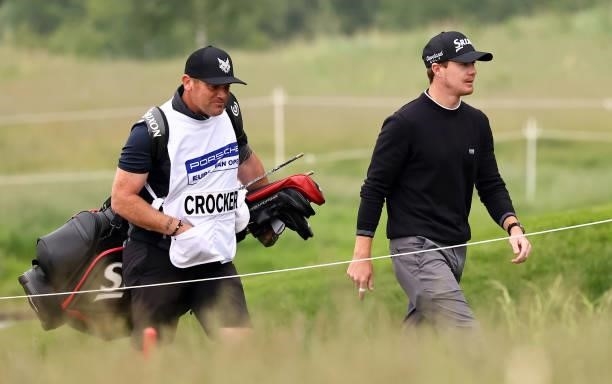 Sean Crocker of the USA on the 5th hole during the second round of The Porsche European Open at Green Eagle Golf Course on June 06, 2021 in Hamburg,...
