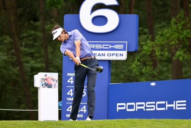 Pedro Oriol of Spain on the 6th tee during the second round of The Porsche European Open at Green Eagle Golf Course on June 06, 2021 in Hamburg,...