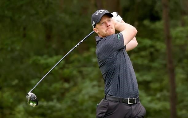 David Horsey of England on the 6th tee during the second round of The Porsche European Open at Green Eagle Golf Course on June 06, 2021 in Hamburg,...