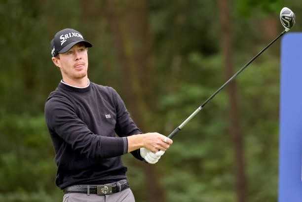 Sean Crocker of the USA on the 6th tee during the second round of The Porsche European Open at Green Eagle Golf Course on June 06, 2021 in Hamburg,...