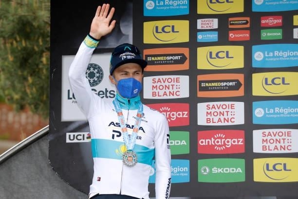 Alexey Lutsenko of Kazahkstan and Team Astana – Premier Tech celebrates at podium 2nd GC classification during the 73rd Critérium du Dauphiné 2021,...