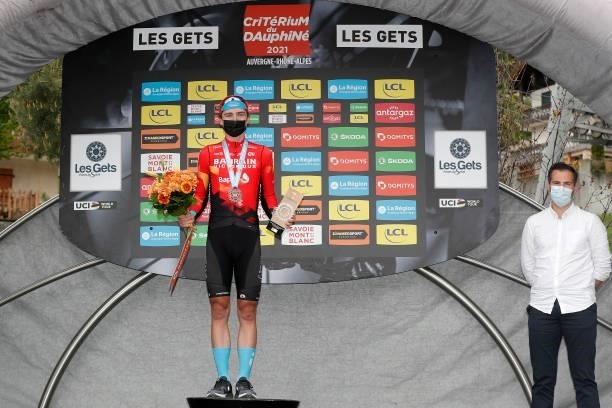 Mark Padun of Ukraine and Team Bahrain Victorious celebrates at podium during the 73rd Critérium du Dauphiné 2021, Stage 8 a 147km stage from La...