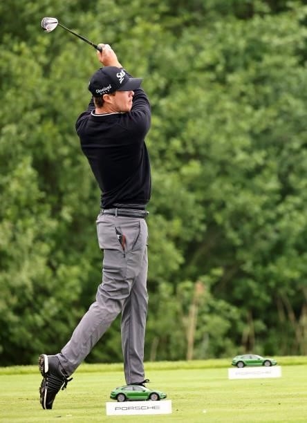 Sean Crocker of the USA on the 7th tee during the second round of The Porsche European Open at Green Eagle Golf Course on June 06, 2021 in Hamburg,...