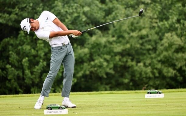 Suradit Yongcharoenchai of Thailand on the 7th tee during the second round of The Porsche European Open at Green Eagle Golf Course on June 06, 2021...