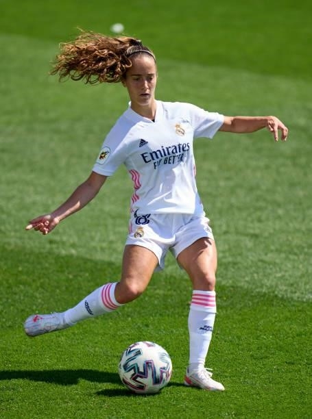 Maite Oroz of Real Madrid in action during the Primera Iberdrola match between Real Madrid and Real Sociedad at Ciudad Real Madrid on June 06, 2021...