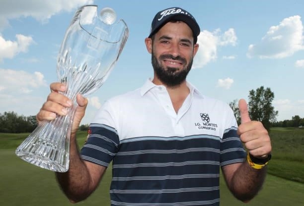 Santiago Tarrio of Spain poses with the trophy after winning the D+D REAL Czech Challenge during Day Four of the D+D REAL Czech Challenge at Golf &...