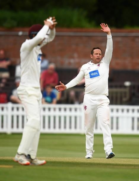 Roelof Van Der Merwe of Somerset reacts during Day Four of the LV= Insurance County Championship match between Somerset and Hampshire at The Cooper...